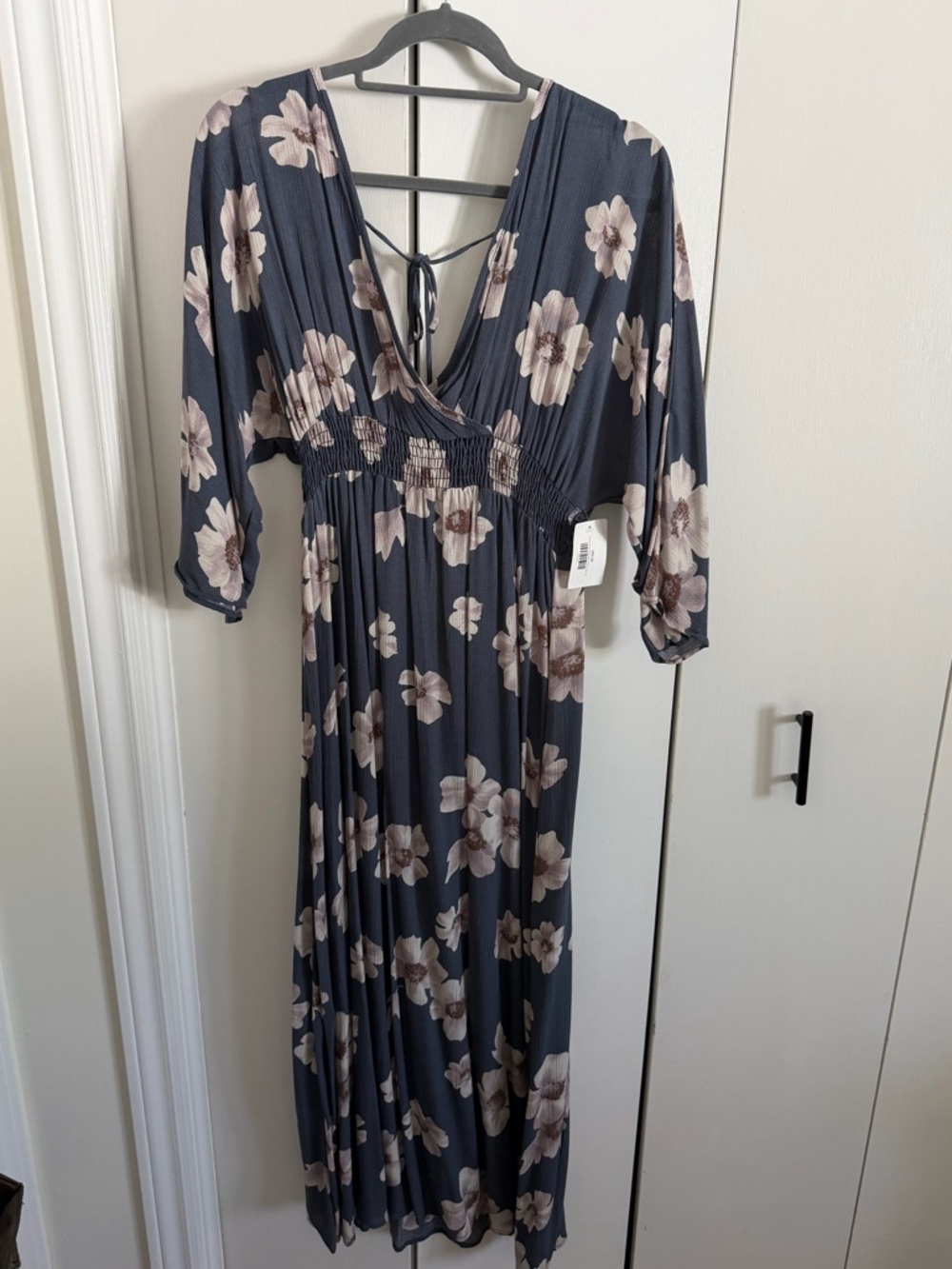 Floral V-Neck Maxi Dress in Slate Blue